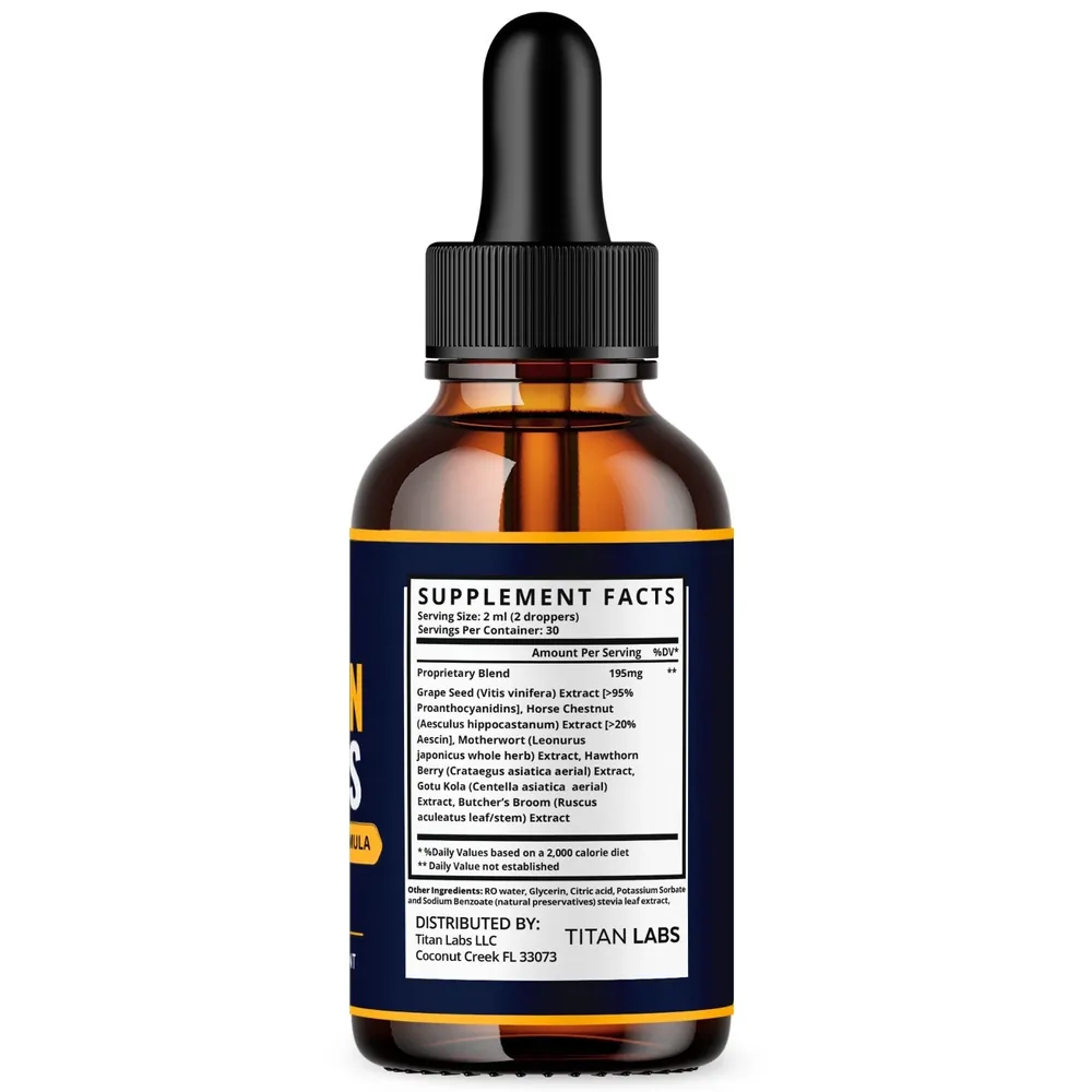 Golden Nerves Supplement Facts panel: serving size 2 ml, 30 servings, proprietary blend 195 mg